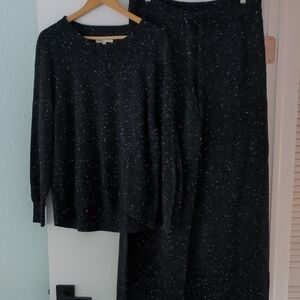 Lou&Gray X Loft Black Speckled Sweater& Wide Leg Sweater Pants Cozy Set Sz L